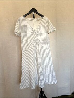 LOFT White Dress with Thin Black Stripes